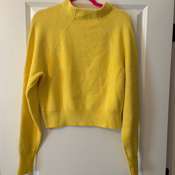 Free People Sunny Yellow Ribbed Mock Neck Sweater - Picture 4 of 6